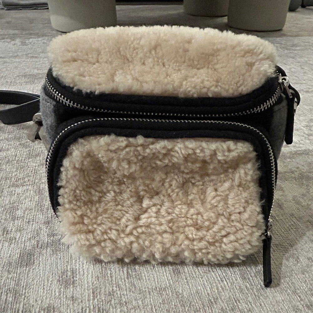Vince Camuto Shearling and Wool Crossbody Mini Camera Bag